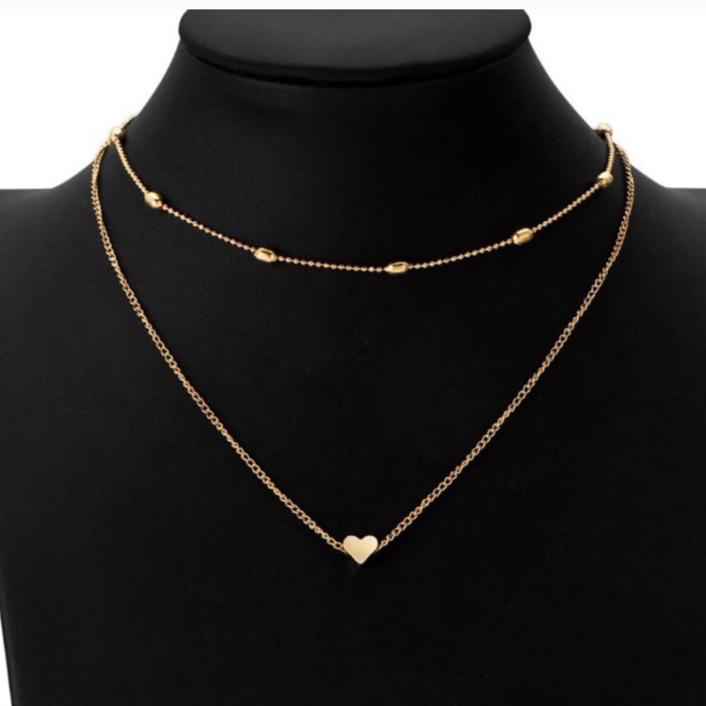 2 Layer Heart Chain Necklace Choker - Picture 2 of 3